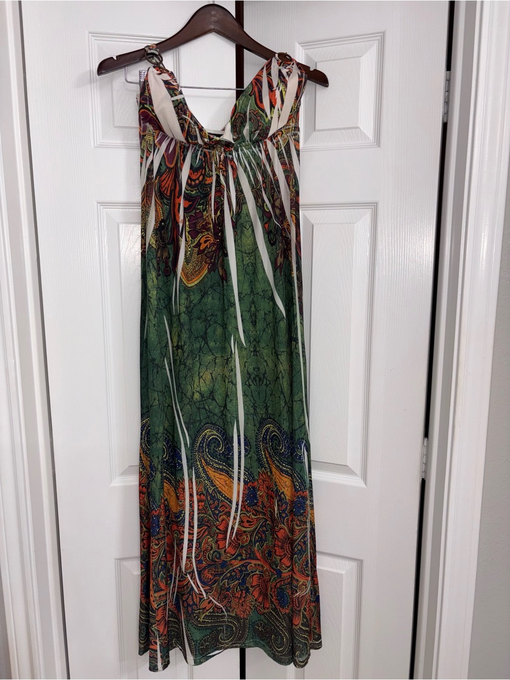 Chesley Green Paisley Maxi Dress with Orange Accents